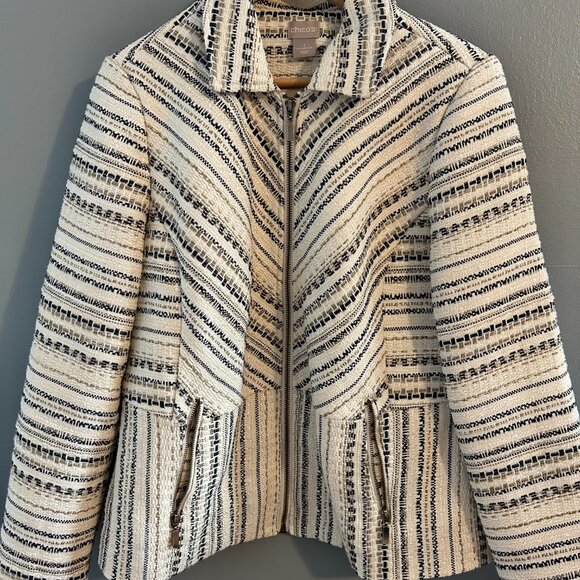 Chicos Striped Striped Black & White Blazer - Picture 3 of 5